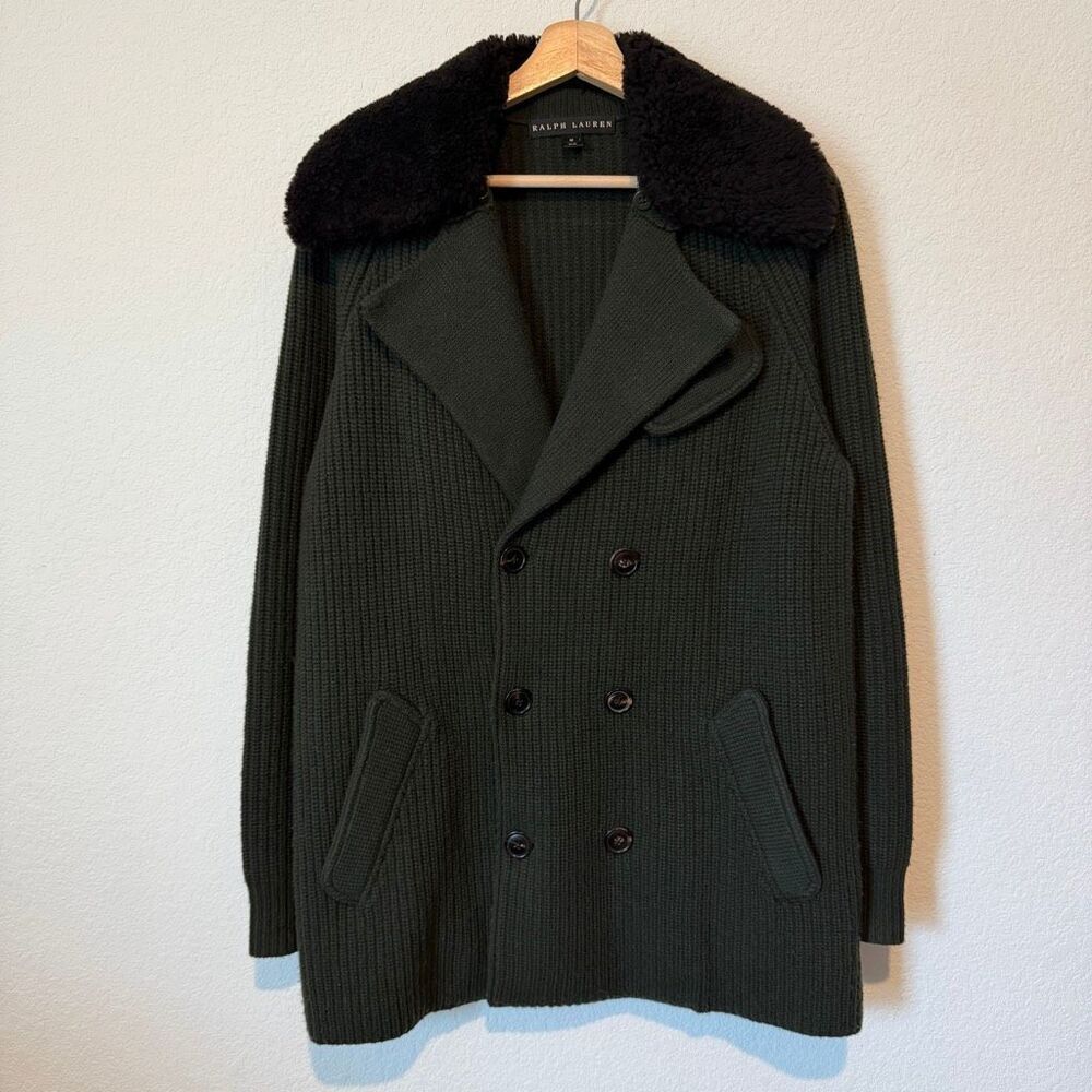 Ralph Lauren Wool Cashmere Knit Double Breasted Pea Coat Black Label Medium